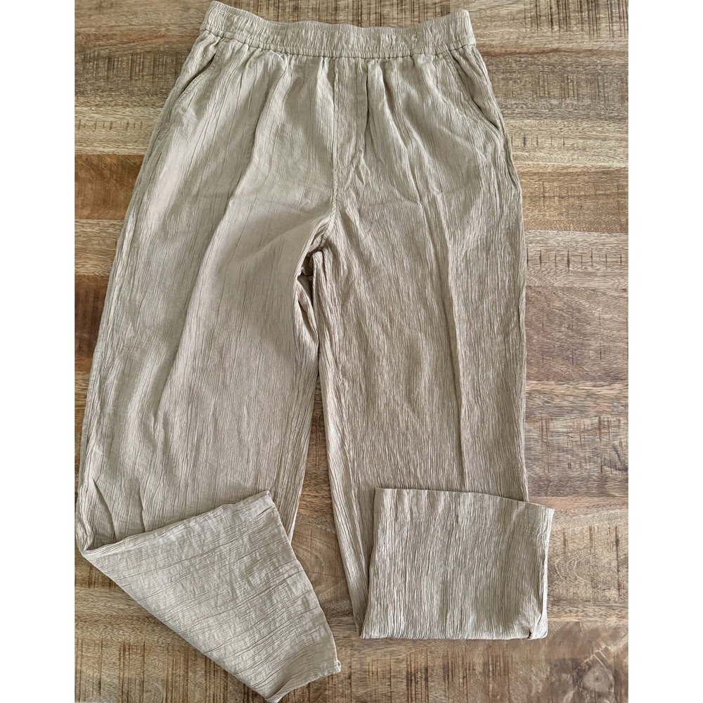 Madewell Crinkled Crepe Pull On Pants Tan Wide Leg Elastic Waist Women's M